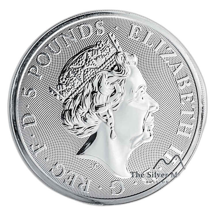 2 Troy ounce zilveren Queens Beast 2018 Unicorn perspectief 3