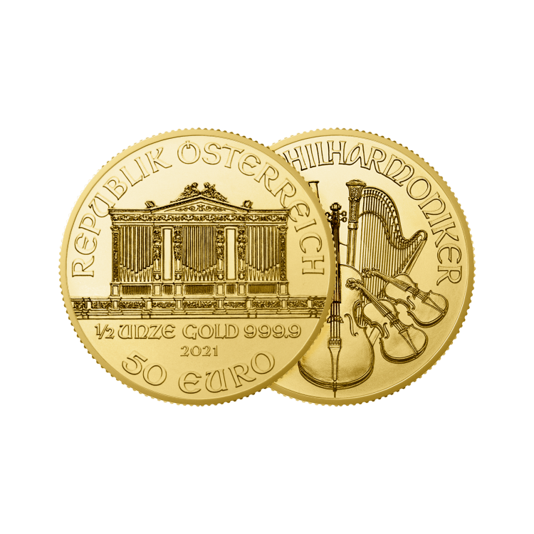 1/2 Troy ounce gouden munt Philharmoniker 2024 perspectief 1