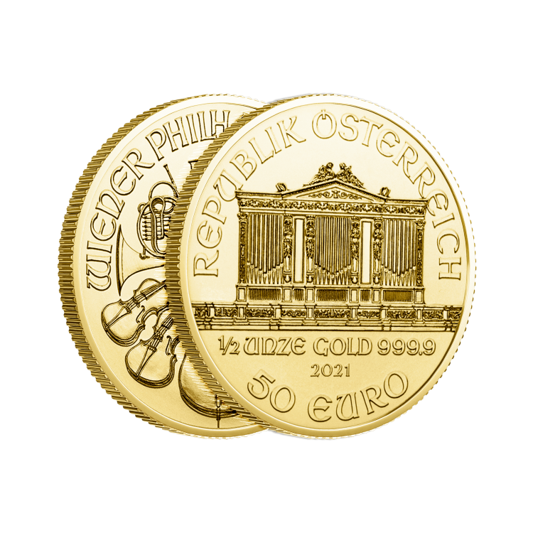 1/2 Troy ounce gouden munt Philharmoniker 2024 perspectief 2