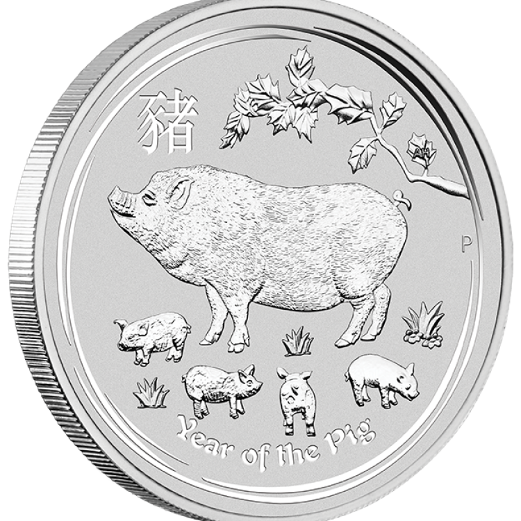 1 Kilogram zilveren munt Lunar 2019 perspectief 1