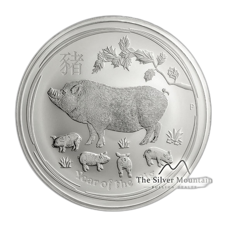 1 Kilogram zilveren munt Lunar 2019 perspectief 3