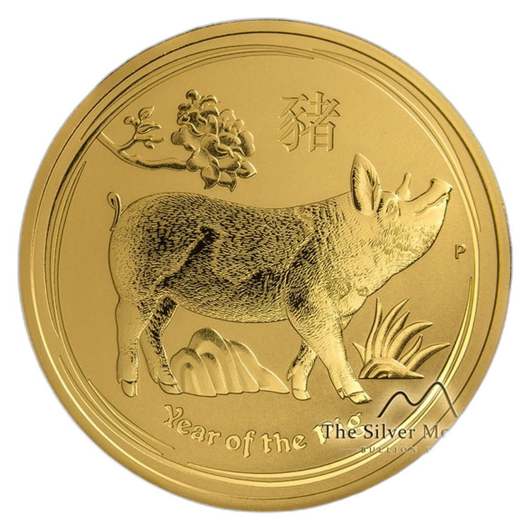 1 Troy ounce gouden munt Lunar 2019 perspectief 1