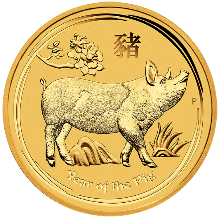 1/2 Troy ounce gouden munt Lunar 2019 achterkant