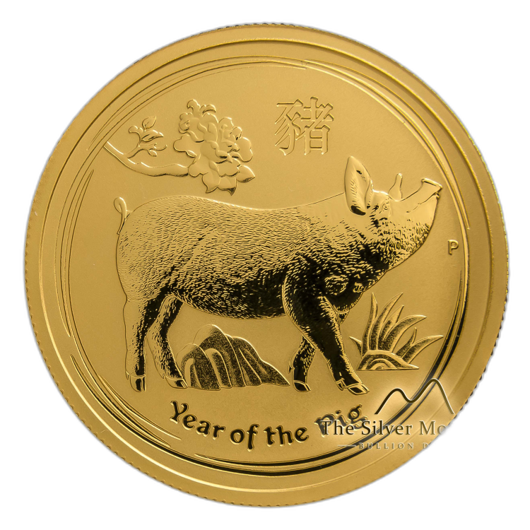 1/2 Troy ounce gouden munt Lunar 2019 perspectief 3