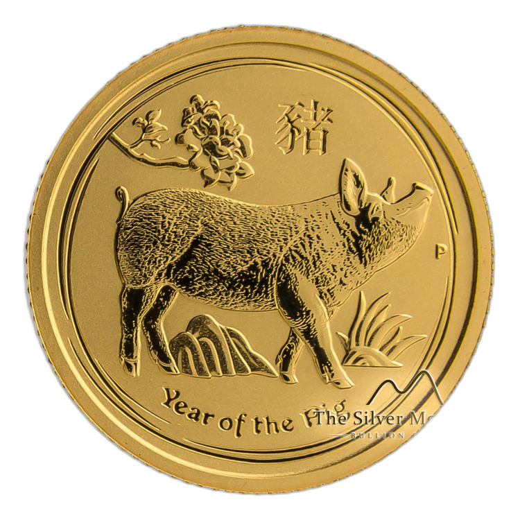 1/10 Troy ounce gouden munt Lunar 2019 perspectief 1
