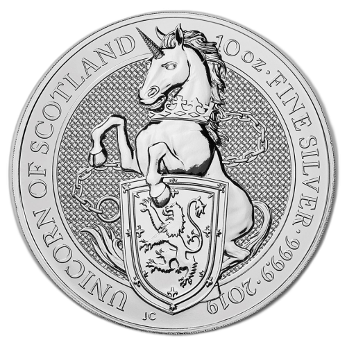 10 Troy ounce zilveren munt Queens Beasts Unicorn 2019 voorkant