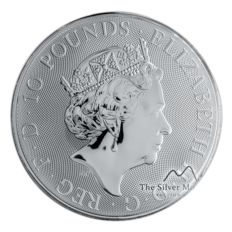 10 Troy ounce zilveren munt Queens Beasts Unicorn 2019 perspectief 4