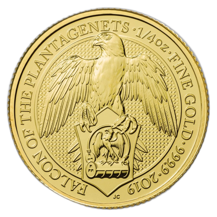 1/4 Troy ounce gouden munt Queens Beasts Falcon 2019 achterkant