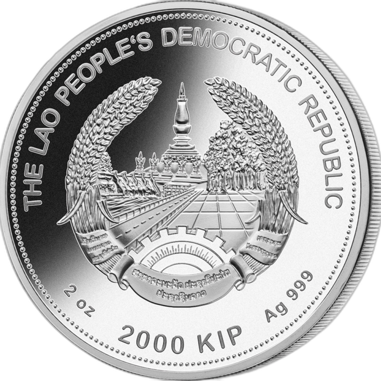 2 Troy ounce zilveren munt Lunar Pig Jade Laos 2019 perspectief 1