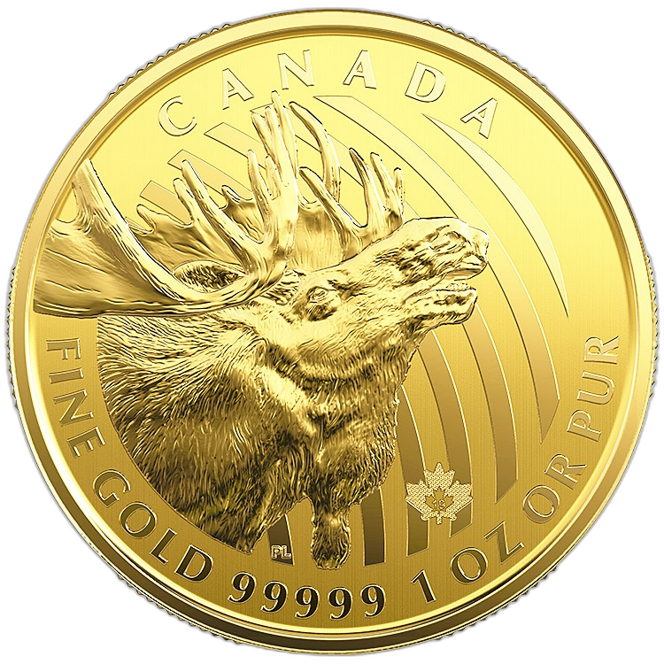 1 Troy ounce gouden munt Canadian Moose 2019 achterkant