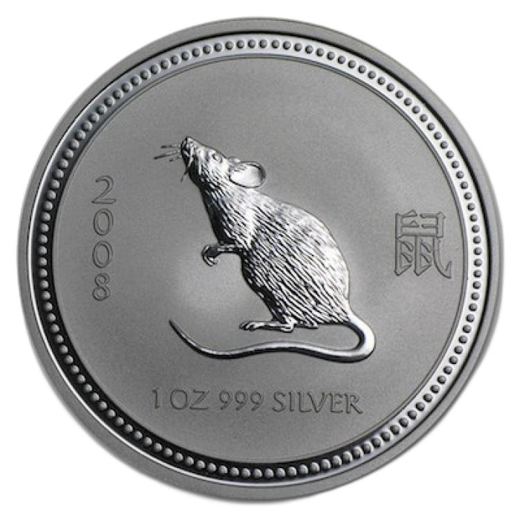 Zeldzaam: 1 troy ounce zilver Lunar Series I - Jaar van de muis 2008 voorkant