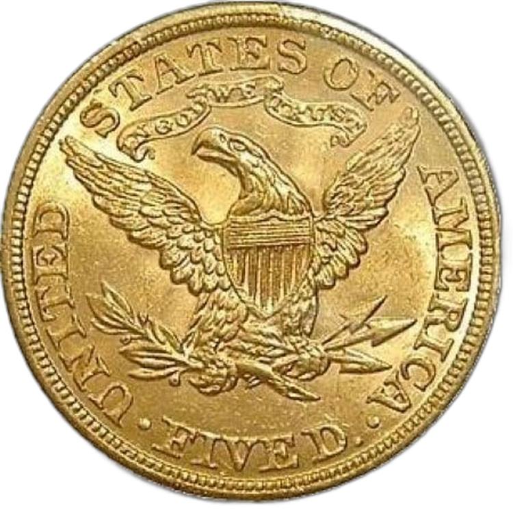 Gouden munt 5 Dollar half American Eagle achterkant