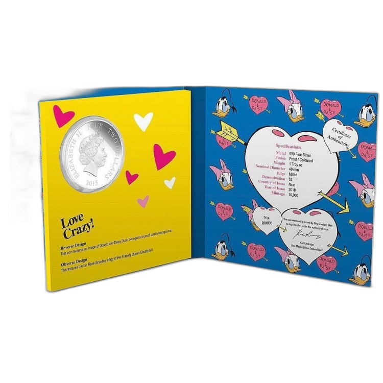 1 Troy ounce zilveren munt Disney Love Crazy - Donald & Daisy 2016 perspectief 1