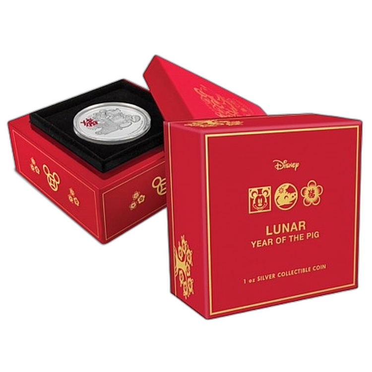 1 Troy ounce zilveren munt Disney Lunar Year of the Pig 2019 perspectief 1