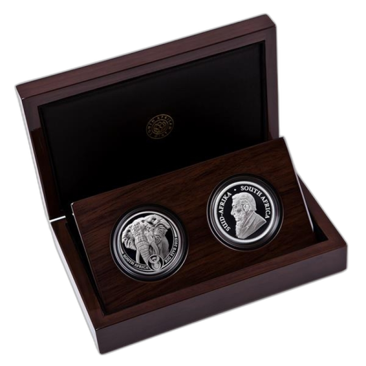 2 Troy ounce zilveren Krugerrand Proof Set Big 5 Elephant perspectief 4