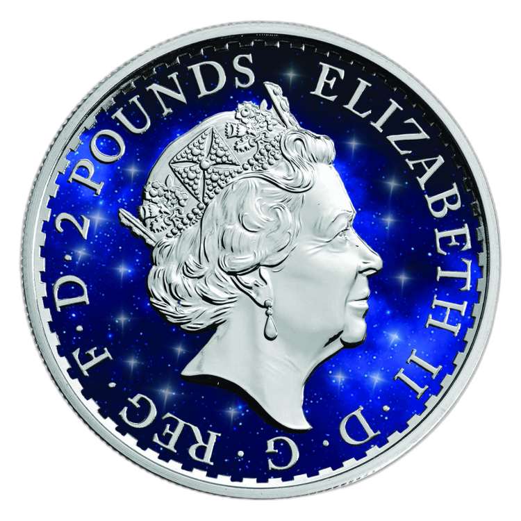 1 Troy ounce zilveren munt Glowing Galaxy Britannia 2019 achterkant