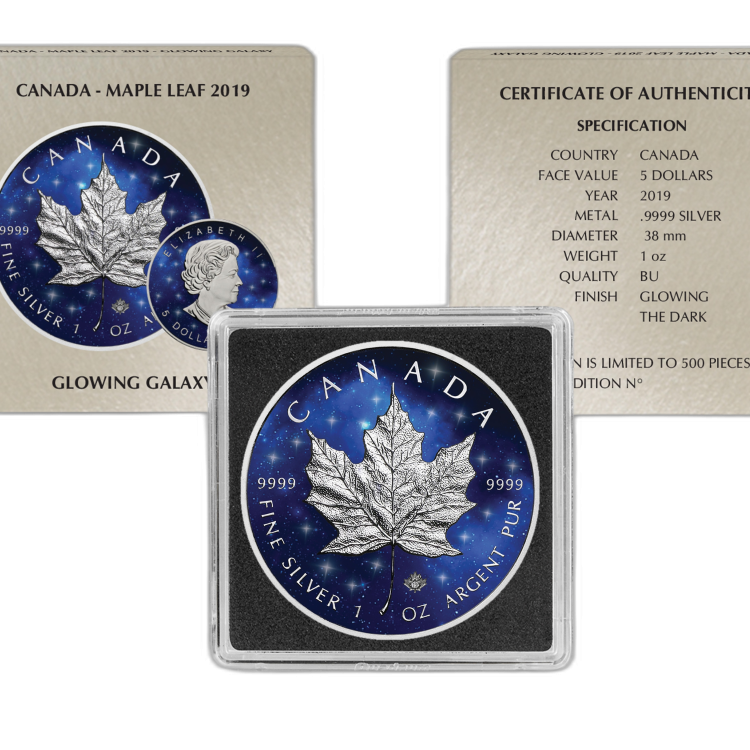 1 Troy ounce zilveren munt Glowing Galaxy Maple Leaf 2019 achterkant