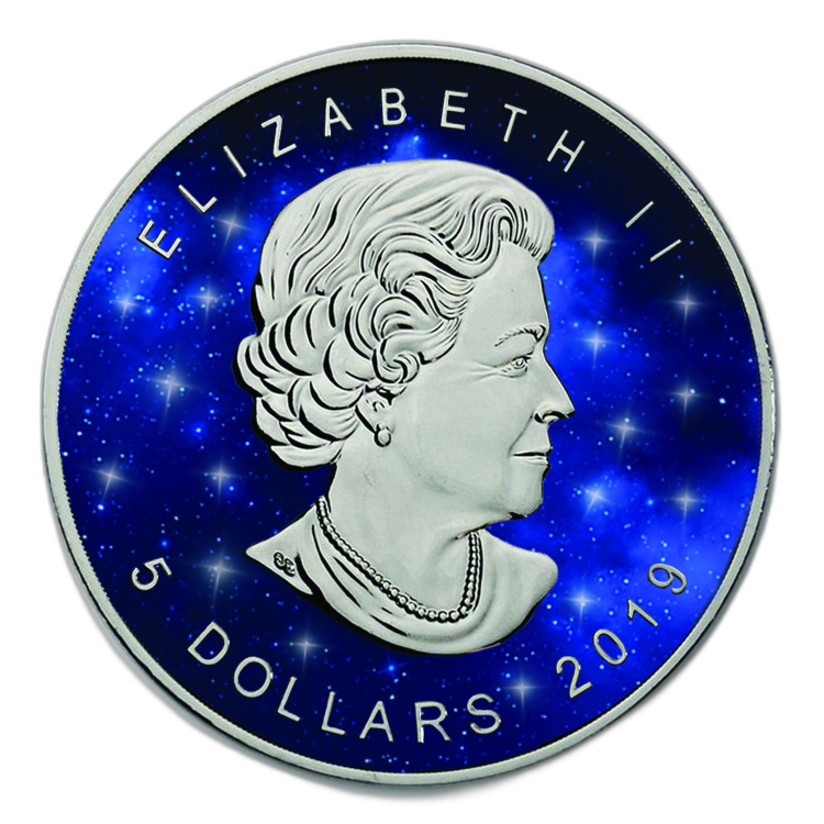 1 Troy ounce zilveren munt Glowing Galaxy Maple Leaf 2019 perspectief 1
