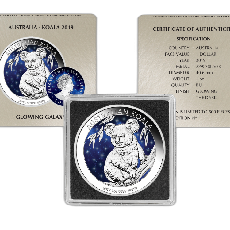 1 Troy ounce zilveren munt Glowing Galaxy Koala 2019 perspectief 1