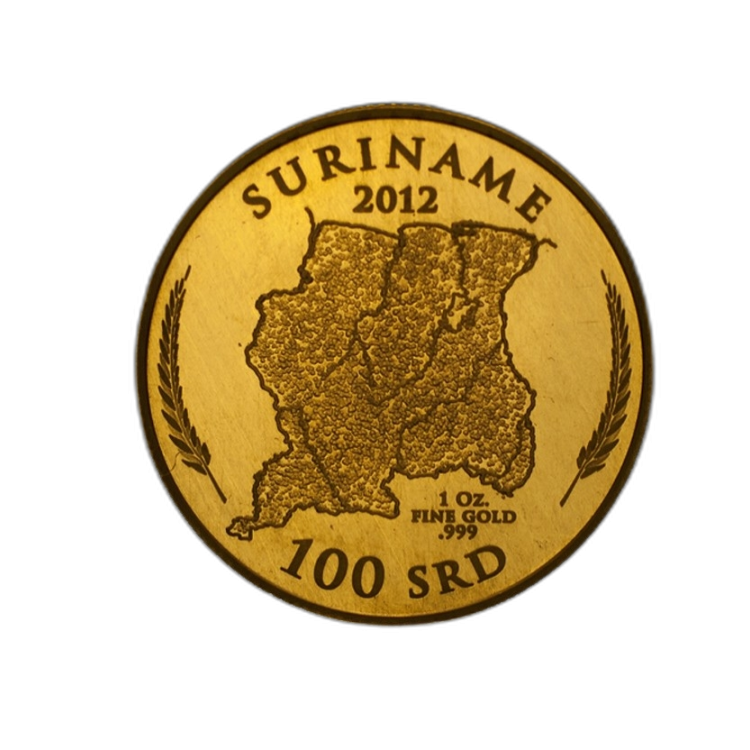 1 Troy ounce gouden munt Suriname 100SRD 2012 back