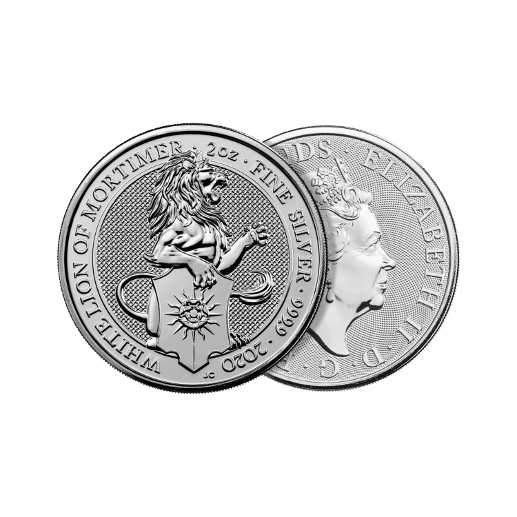 2 troy ounce zilveren munt Queens Beasts White Lion 2020 perspectief 1