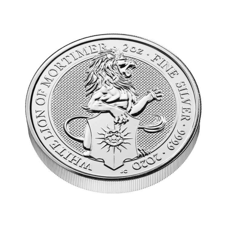 2 troy ounce zilveren munt Queens Beasts White Lion 2020 perspectief 2