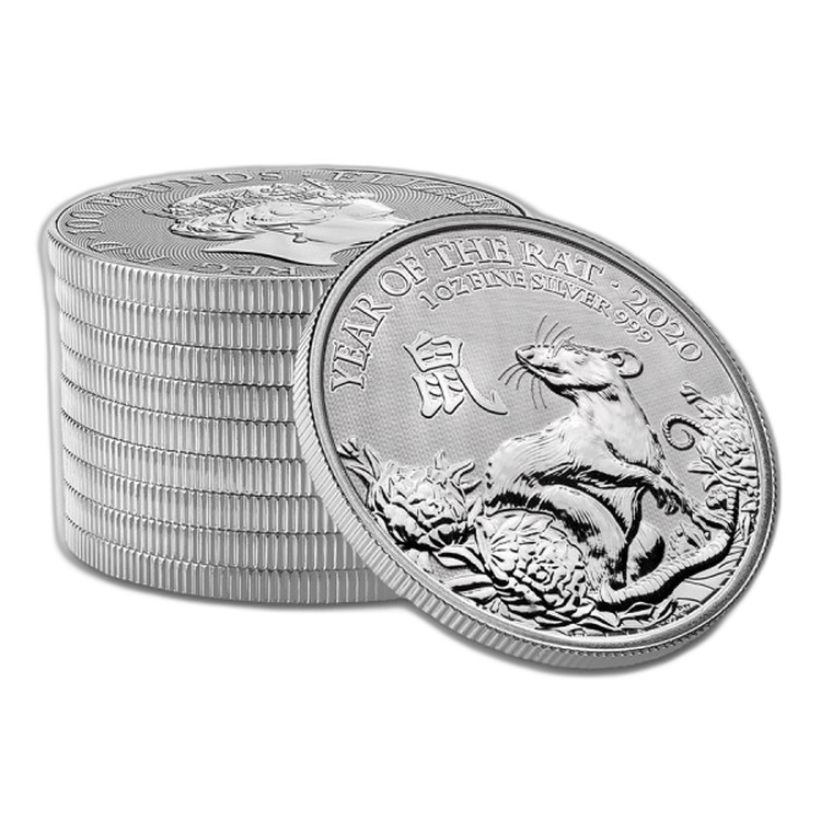 1 Troy ounce zilveren munt Lunar UK 2020 perspectief 1