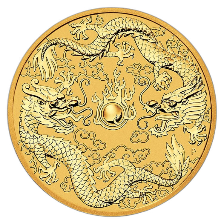 1 Troy ounce gouden munt dubbele Dragon 2020 achterkant
