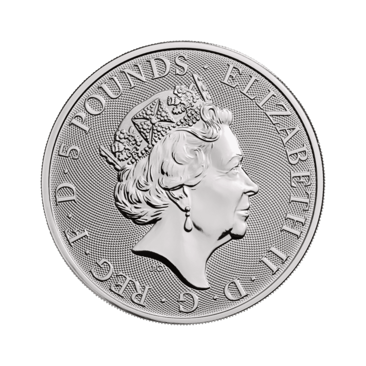 2 troy ounce zilveren munt Queens Beasts White Horse achterkant