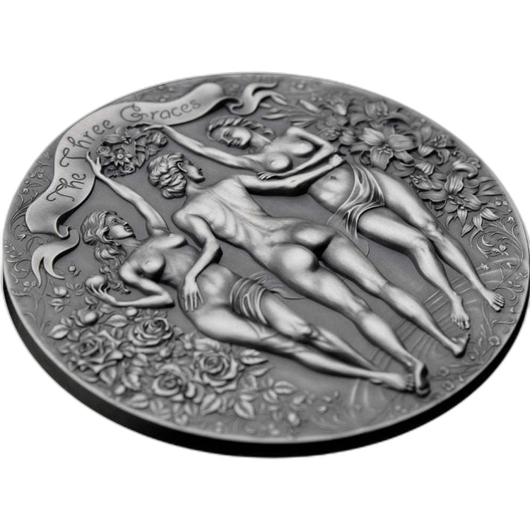 2 troy ounce zilveren munt Three Graces 2020 perspectief 2