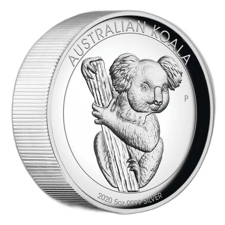 5 Troy ounce silver coin Koala 2020 Proof angle 2