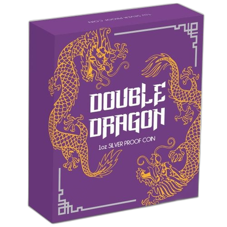 1 Troy ounce zilveren munt Double Dragon Proof 2020 perspectief 2