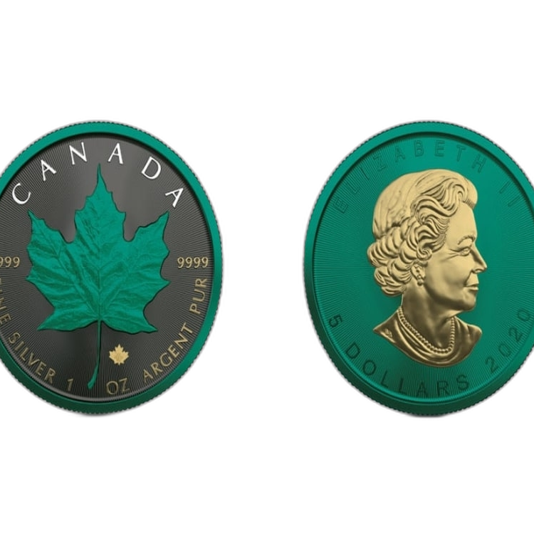 1 Troy ounce zilveren munt Maple Leaf Space Green 2020 perspectief 1