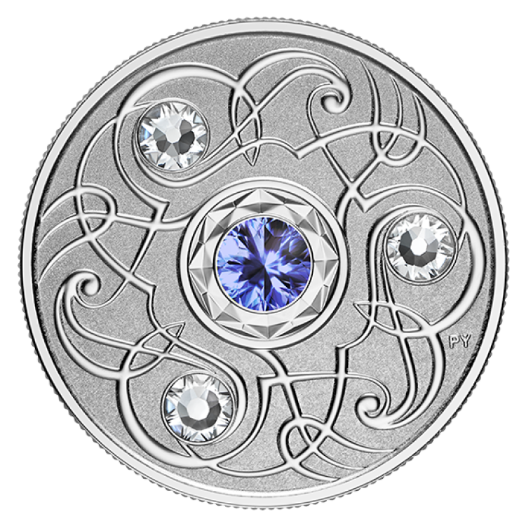 Silver coin september Birthstone Swarovski 2020 angle 1