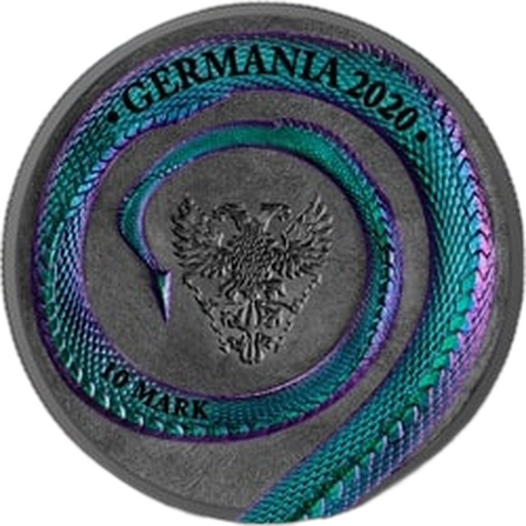 2 Troy ounce zilveren munt Germania Beast Fafnir 2020 achterkant