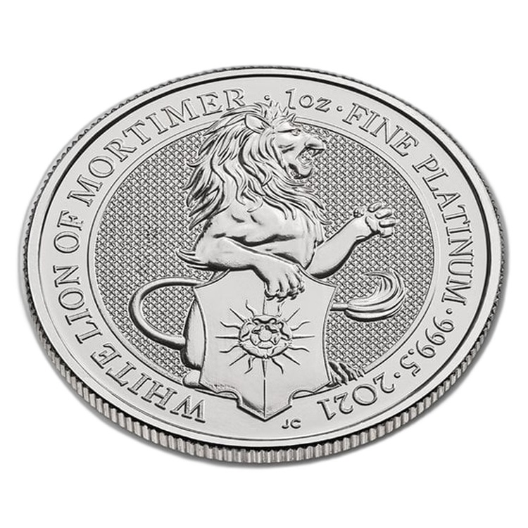 Queens Beasts White Lion 2021 platina munt 1 troy ounce perspectief 1