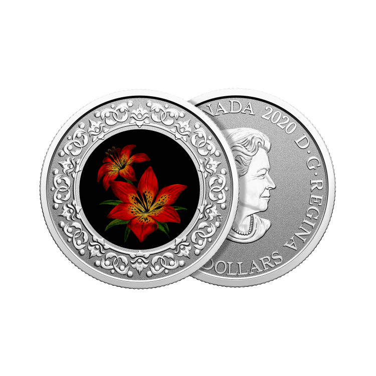 Silver coin Flower emblems of Canada Saskatchewan angle 1