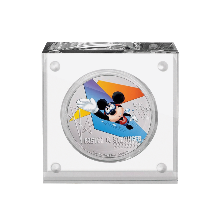 1 troy ounce zilveren munt Disney Mickey Mouse - Faster and Stronger 2020 Proof perspectief 1