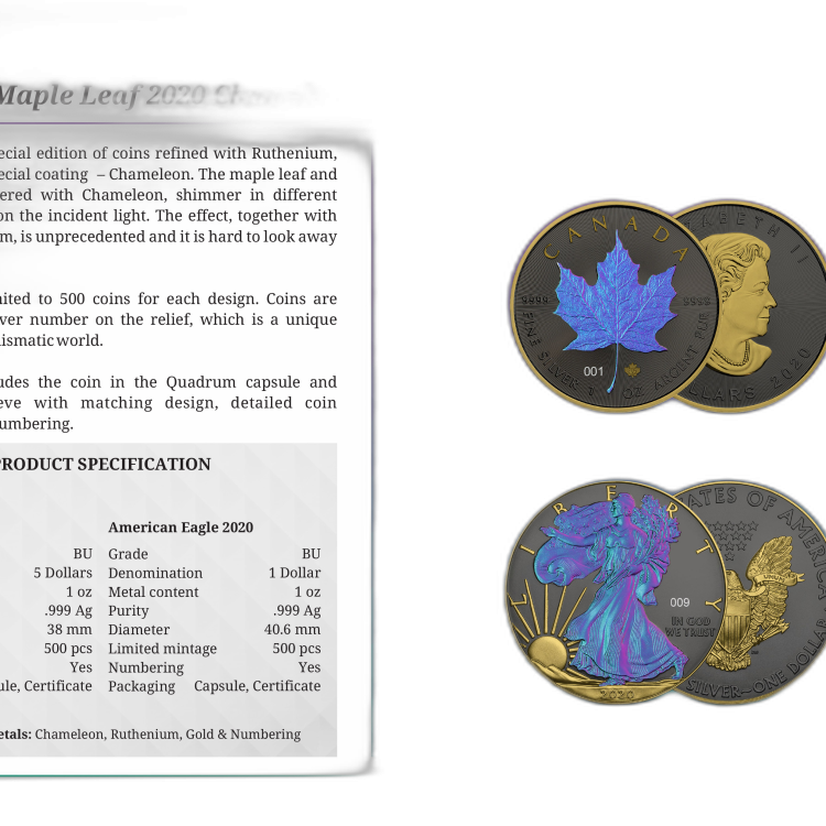 1 troy ounce zilveren munt American Eagle Chameleon 2020 perspectief 1