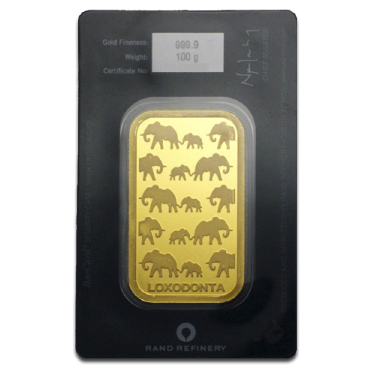 100 gram goudbaar Rand Refinery achterkant