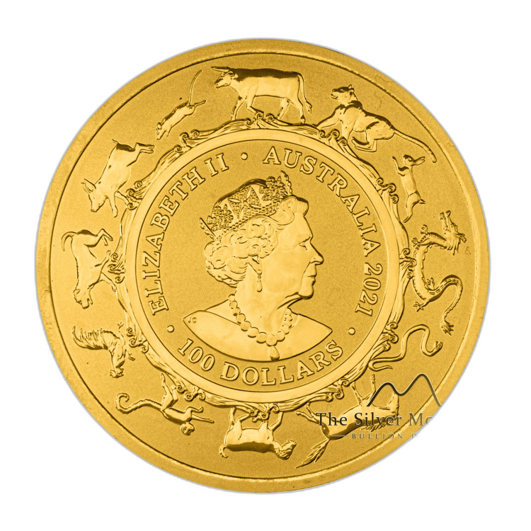 1 troy ounce gouden munt Lunar RAM serie Os 2021 perspectief 1