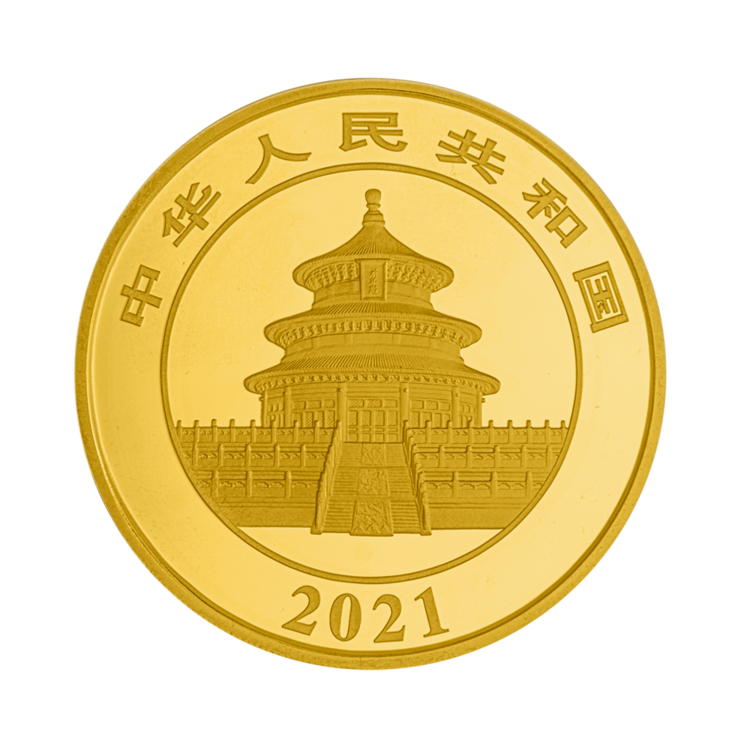 150 Gram gouden munt Panda 2021 Proof achterkant