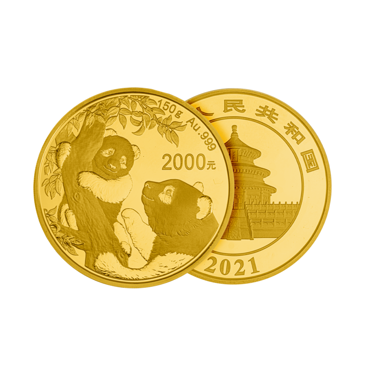 150 Gram gouden munt Panda 2021 Proof perspectief 1