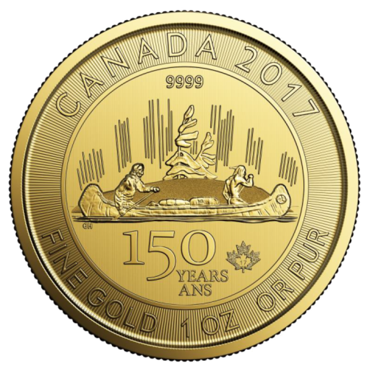 1 troy ounce gold Maple Leaf Voyageur 2017 front