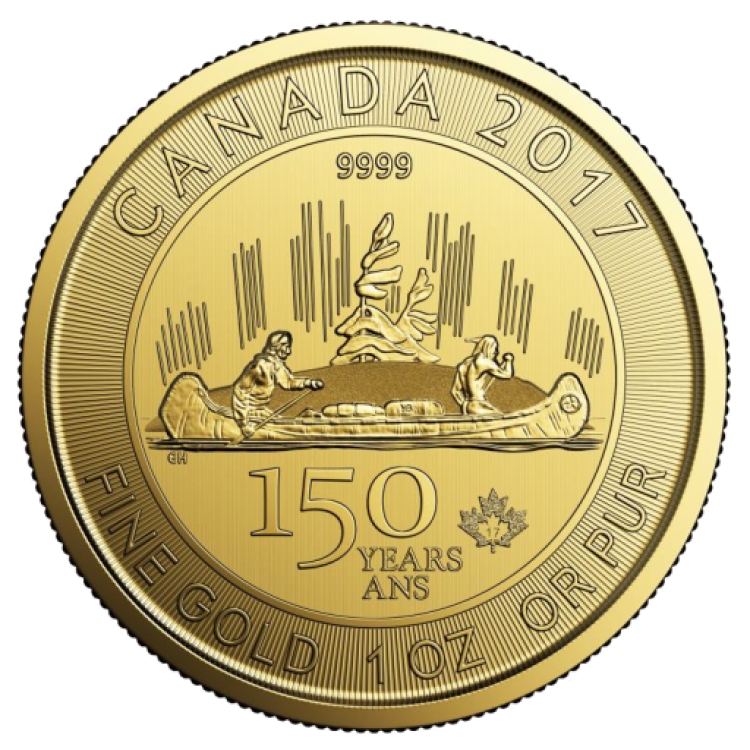 1 troy ounce gouden Maple Leaf 2017 Voyageur voorkant