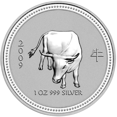 Zeldzaam: 1 troy ounce zilver Lunar Series I - Jaar van de os 2009 voorkant