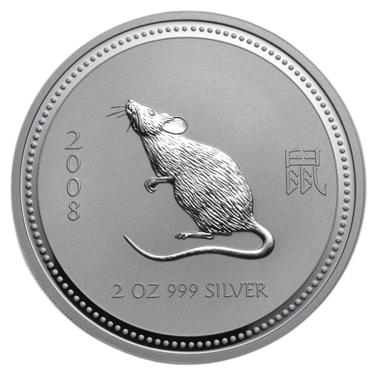 2 troy ounce zilveren Lunar munt 2008 - jaar van de muis voorkant