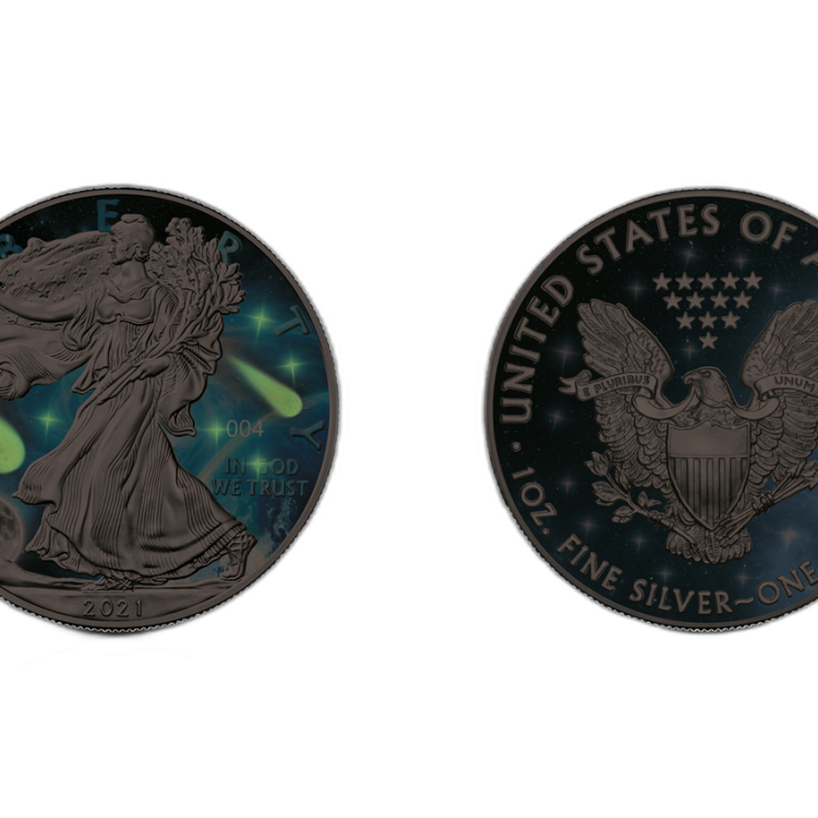 1 Troy ounce zilveren munt Glowing Galaxy American Eagle 2021 perspectief 1