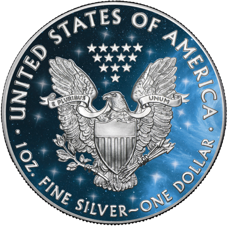 1 Troy ounce zilveren munt Glowing Galaxy American Eagle 2021 perspectief 2