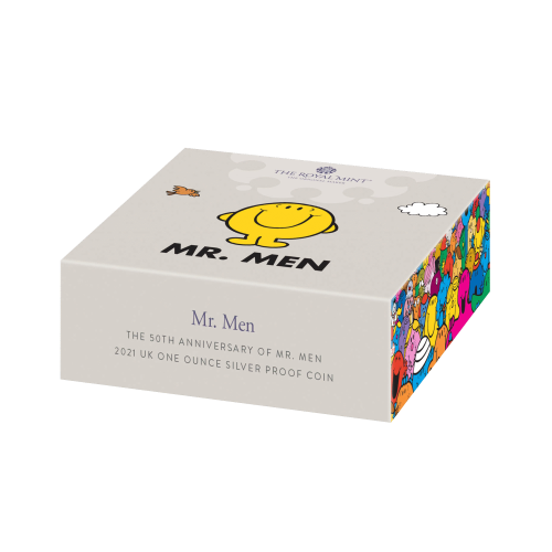 1 troy ounce zilveren munt Mr. Men little Miss-Mr. Happy 50th Anniversary 2021 voorkant